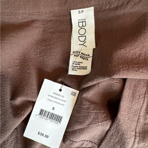 Cotton On Body Organic Cotton Swim Cover Up Beach Shirt Chocolate Size S NWT - Picture 10 of 13